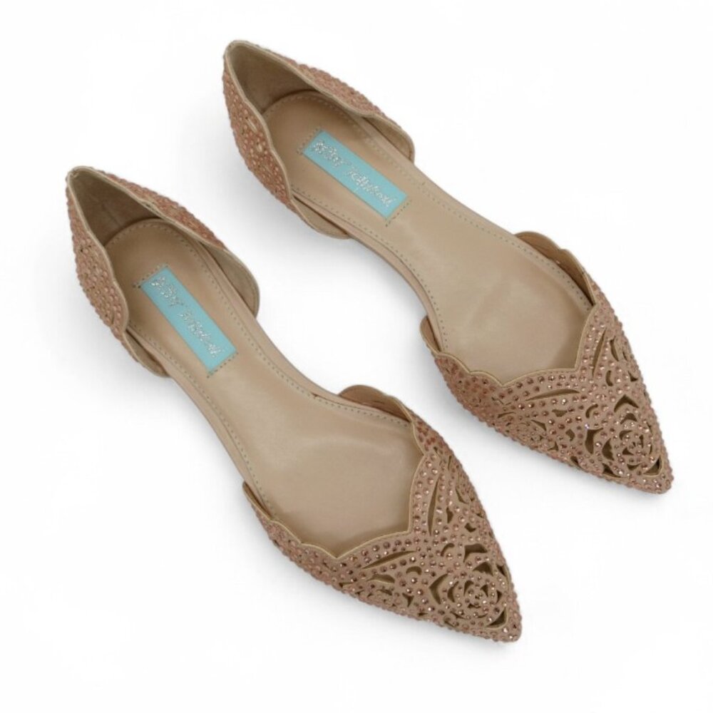Betsey Johnson Lucy Women's Size 7 Blush Satin Crystal D'Orsay Flats
